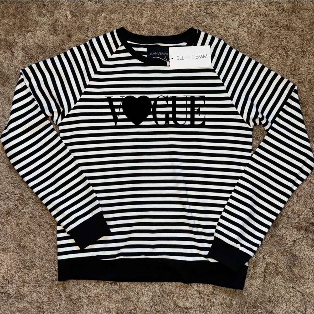 ✅95% Cotton Vogue Love Black and White Striped Sweatshirt Sweater Pullover